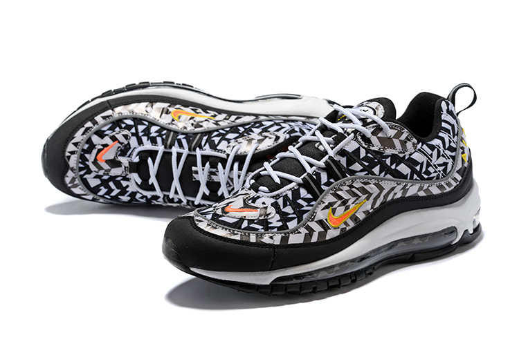 Nike Air Max 98 Flyknit White Black Yellow Shoes